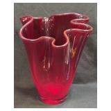 (D) Large Red Murano Style Ruffled Handkerchief