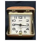 (B) Vintage Linden Travel Alarm Clock Brown Shell