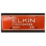 (B) Elkin Firefighter 2007 Personal License Plate