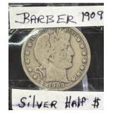 (SC) 1909 Barber Silver Half Dollar 90% Silver
