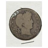(SC) 1911 Barber Silver Half Dollar 90% Silver