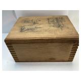 (E) Wooden Ammo Box with Deer Design Rabbit Joint