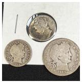 (SC) 3 Silver Coins- 1 Mercury Dime, 1 Barber