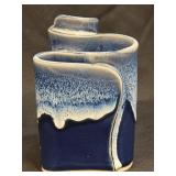 (C) Bay Pottery 3 Chamber Ribbon Vase Blue And