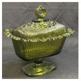 Vintage Indiana Glass Olive Green Glass Lidded