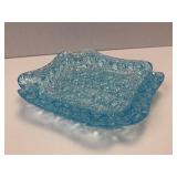 (B) Vintage Blue Glass Daisy & Button Ashtray