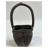 (C ) Handmade Pottery Basket W/Flower Frog