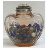 (C) Pink Glass Heart Shaped Flower Jar With Metal