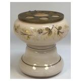 (C) Vintage Hand Painted Glass Vase With Brass