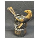 (D) Perched Bird Pottery Planter with Metallic