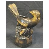 (D) Perched Bird Pottery Planter with Metallic