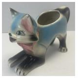 (D) Vintage Blue Cat with Pink Bow Ceramic Creamer