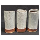 (C) 3 Pc Handcrafted Pottery Vases Reddish/Brown