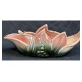 (C) Vintage Hull Pottery Green Pink Leaf Embossed