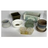 (D) Pottery Pieces Planters and Flower Frogs as