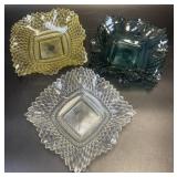 (B) 3 Pc Indiana Glass Depression Ashtray/Trinket