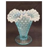 (A) Fenton Blue Glass Hobnail Ruffled Edge Cone
