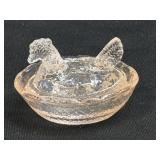 (A) Pink Glass Miniature Hen On Nest