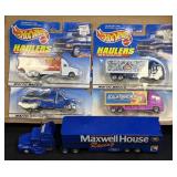 (D) 4 Hot Wheels Haulers Diecast Trucks and 1