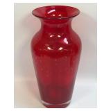 (E) Elegant Hand Blown Red Glass Vase with