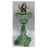 (E) Vintage Depression Glass Green Glass Oil Lamp