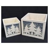 (F) Set Of 2 Wooden Tree Scape Planter Boxes With