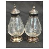(A) Vintage Sterling Silver Etched Glass Salt &