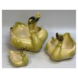 (E) SET OF 3 HULL #80 GREEN GLAZED SWAN PLANTERS