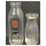 (M) 2 Vintage Glass Milk Bottles As Pictured