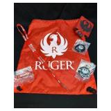 (D) Ruger Drawstring Bag, Lanyard, Coozie, Bottle