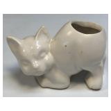 (A) Vintage Hall Pottery Small White Cat Planter