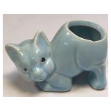 (A) Vintage Hall Pottery Small Blue Cat Planter