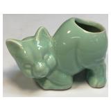 (A) Vintage Hall Pottery Small Mint Green Cat