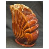 (A) Mid Century Brown Drip Shell Vase/Planter