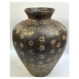 (FL) Large Brown Vase with Stamped Daisy Pattern