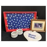 (F) Wooden Serving  Tray with Small Print Welcome