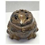 (F) Vintage Ceramic Frog Incense Burner Brown