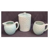 (A) Vintage Ceramic Basketweave Pattern Canister,