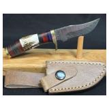 (SC) 6ï¿½ Damascus Style Fixed Blade Knife With