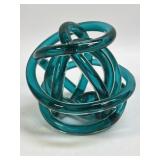 (E) Large Teal Green Art Glass Knot Sculpture