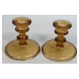 (E) Vintage Depression Glass Amber Candlestick