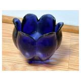 Vintage Heavy Cobalt Recycled Glass 3 Footed