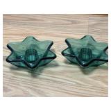 2 GREEN Opaque Indiana Glass Star Taper Candle