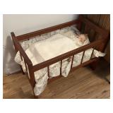 Vintage Baby Crib 26ï¿½ x 18ï¿½ & Porcelain Doll