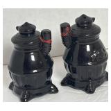Vintage Pipe Pot Belly Wood Stove Salt and Pepper