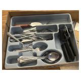 Box lot of assorted utensils & organizer