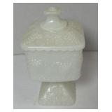 White Milk Glass Lidded Candy Dish Square