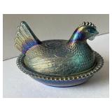 Carnival Glass Hen on Nest-Damaged