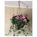 Hanging Woven Basket & Artificial Florals