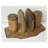 Oak Wood Napkin Holder Salt and Pepper Shaker Set